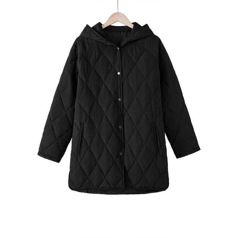 Jacket for Women Casual Fall Hooded Puffer Long Sleeve Button Oversized Lightweight Basic Winter Black Outerwear Comfort Coat Tops 2025 Womenswear Outfits - Seldom Seen Styles