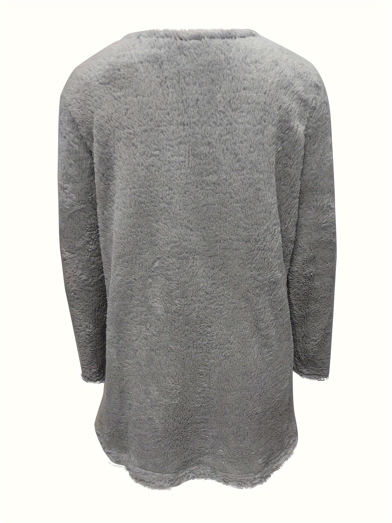 Gemütliches Fleece-Pullover-Sweatshirt mit kaltem Aufdruck – weicher, lässiger Langarm-Rundhalsausschnitt mit Taschen für Herbst und Winter – bequeme Damenkleidung für kühle Tage