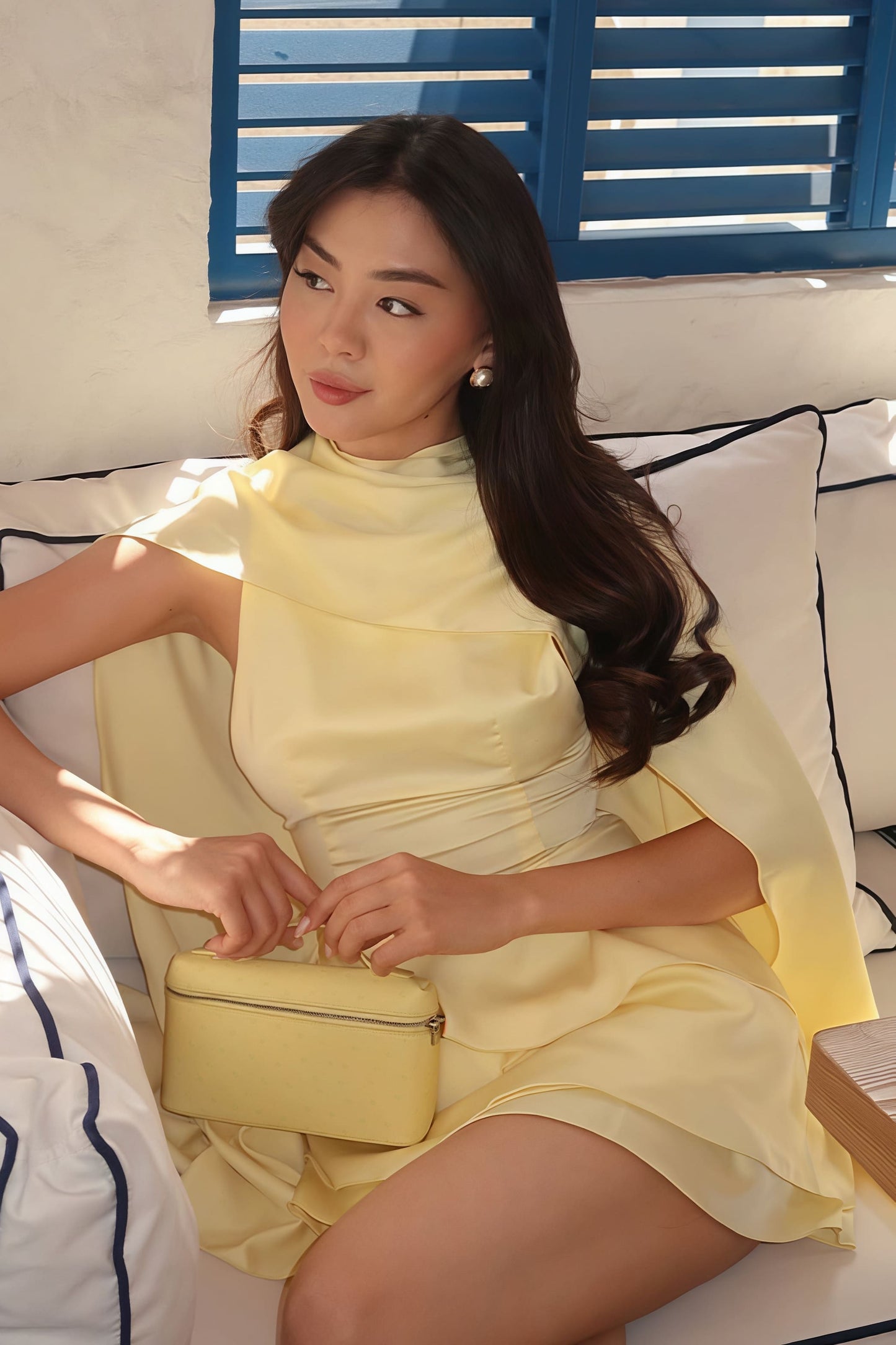 Women's Satin Ruffle Mini Dress Elegant One Shoulder Cape Cocktail Party Dress - Seldom Seen Styles
