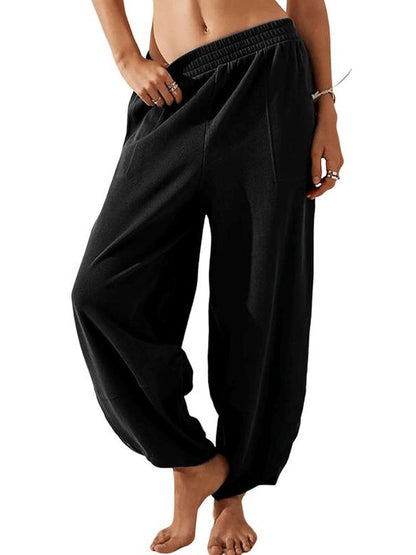 Pantalon ample à jambes larges pour femme, style sarouel décontracté à taille élastique avec poches
