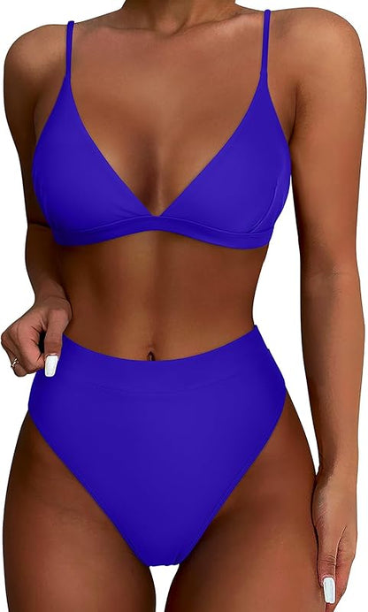 Women High Waisted High Cut Bikini Set Sexy Triangle Two Piece Swimsuits - Seldom Seen Styles