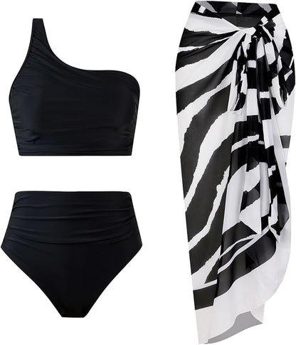 3 Piece Swimsuits for Women High Waisted Bikini Sets Retro Swimsuit with Cover up Beach Wrap Skirt - Seldom Seen Styles