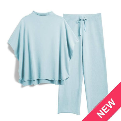 Songling Women Casual Two Piece Outfits 3/4 Batwing Sleeve Capelet CrewNeck Pullover Top Wide Leg Pants Lounge Sets Sweatsuit