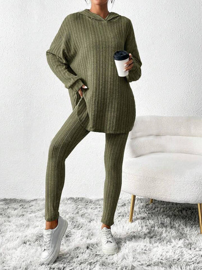 with Textured Two-Piece Set, Casual Long-Sleeved Hoodie and Leggings Suit, Women's Clothing