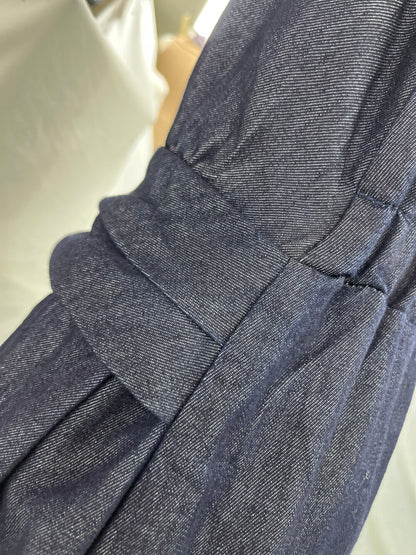 Women's Dark Navy Denim Halter Neck Wrap Ruched Maxi Dress Sleeveless Backless S M L MiniHey HH8230
