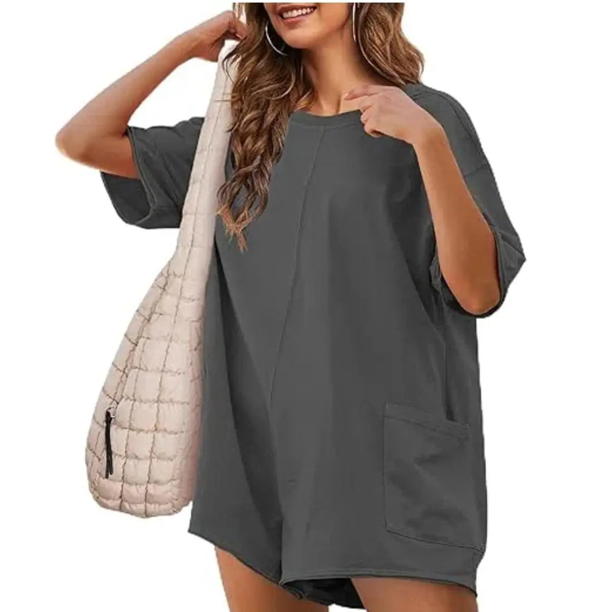 SCUSTY Womens Oversized Rompers Back V Neck Jumpsuits Casual Athletic Workout Tee Onesie Activewear - Seldom Seen Styles