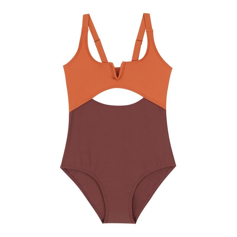 Women's V Neck Tied Cutout Contrast Classic One-Piece Swimsuit - Seldom Seen Styles