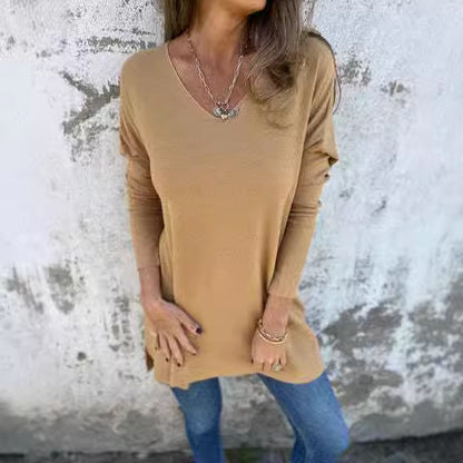 Long Sleeve V Neck Sweaters for Women Baggy Fall Fashion Casual Pullover Lightweight Sweaters for Women