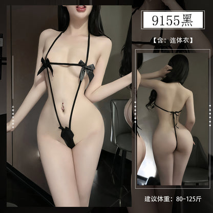 Sexy Dessous Kleiner Busen Offener Schritt zum Anbehalten Ausgehöhltes Heißes Uniform-Nachtwäsche-Versuchungseinzelstück-Set