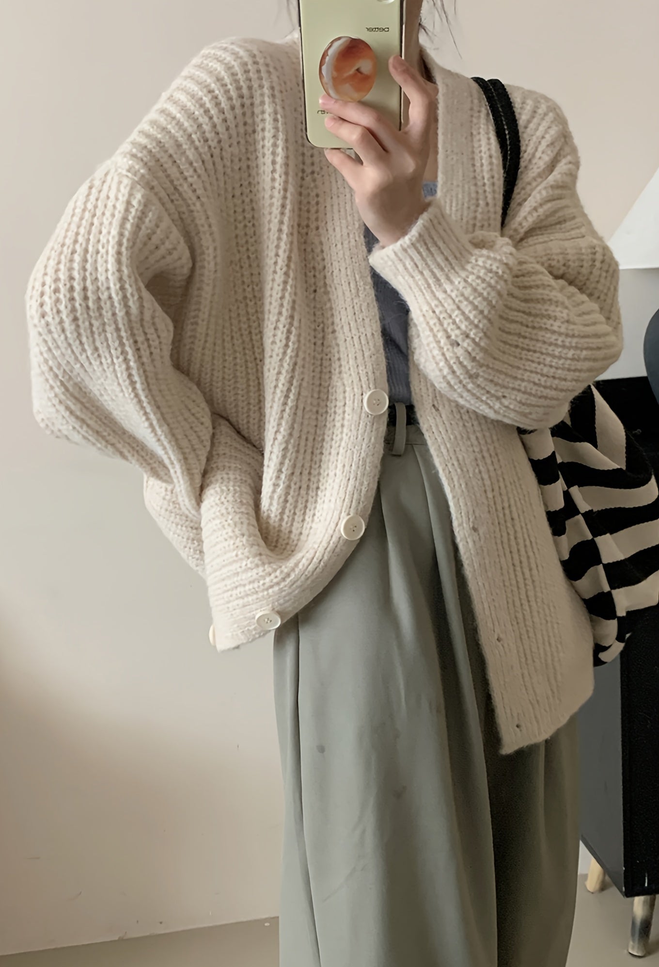 Drop Shoulder Button Front Cardigan, Casual V-ringad långärmad cardigan för höst och vinter, damkläder