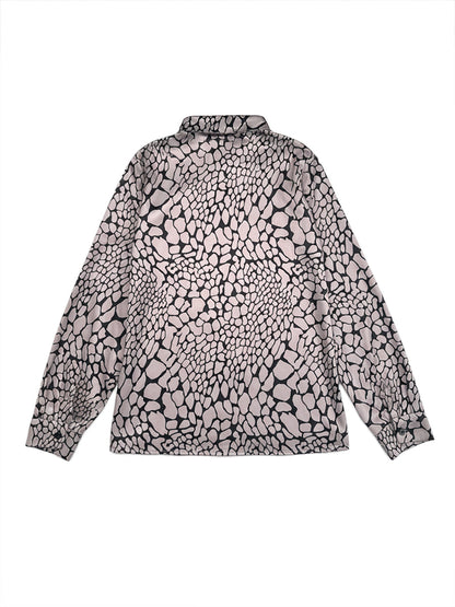 Long Sleeves Loose Buttoned Contrast Color Snakeskin Printed Lapel Blouses&Shirts Tops