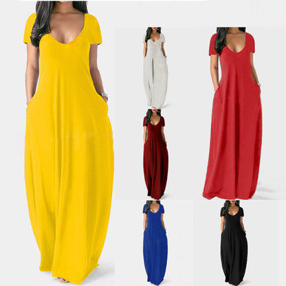 Robe de détente unie à poches pour femme, robe longue basique décontractée et confortable à manches longues, idéale au quotidien, vêtements de nuit pour toutes les saisons, tenue de détente, élégante, chemise de nuit pour femme, vêtements de nuit 