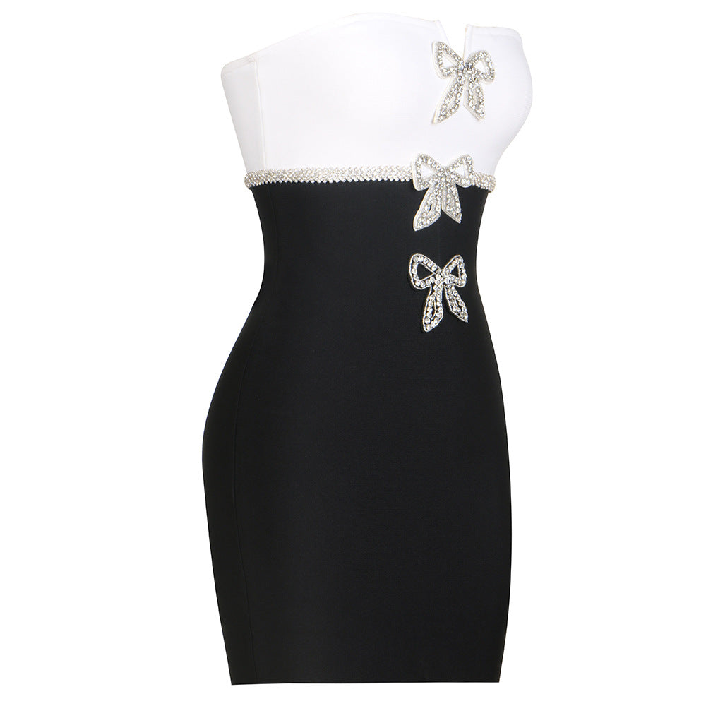 Women's Strapless Mini Dress Bow Detail Bodycon Party Dress - Seldom Seen Styles