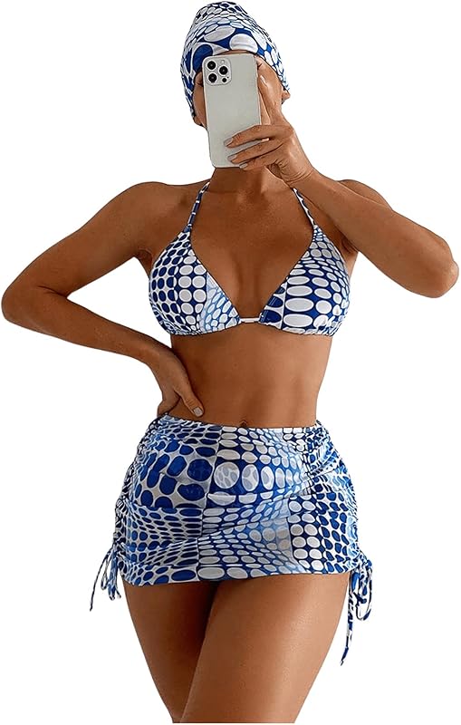 Women's 4 Piece Swimsuits Sexy Bikini Sets Triangle Bathing Suit with Mesh Cover Up Beach Skirt & Bandana - Seldom Seen Styles