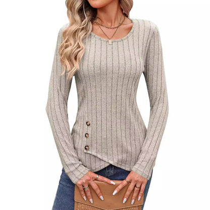 Sweaters for Women Fashion Long Sleeve Tops Button Pullover Crew Neck Casual Loose Slit Sweatshirt