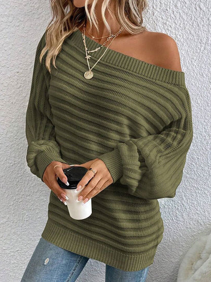 Women's Textured Asymmetrical Neck Sweater, Casual Long Sleeve Batwing Sleeve Jumper for Daily Outdoor Wear, Ladies Knit Top for All Seasons, Womenswear