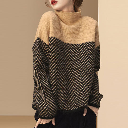 Retro Multi-Colored Half-Turtleneck Sweater2024Autumn and Winter New Loose and Lazy Style Design Inner Pullover Sweater