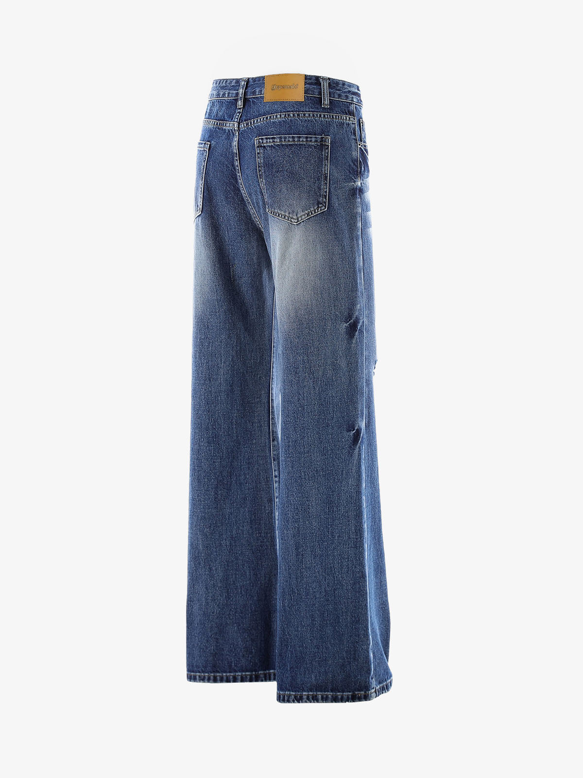 Hip-Hop Cut Distressed Washed Jeans 