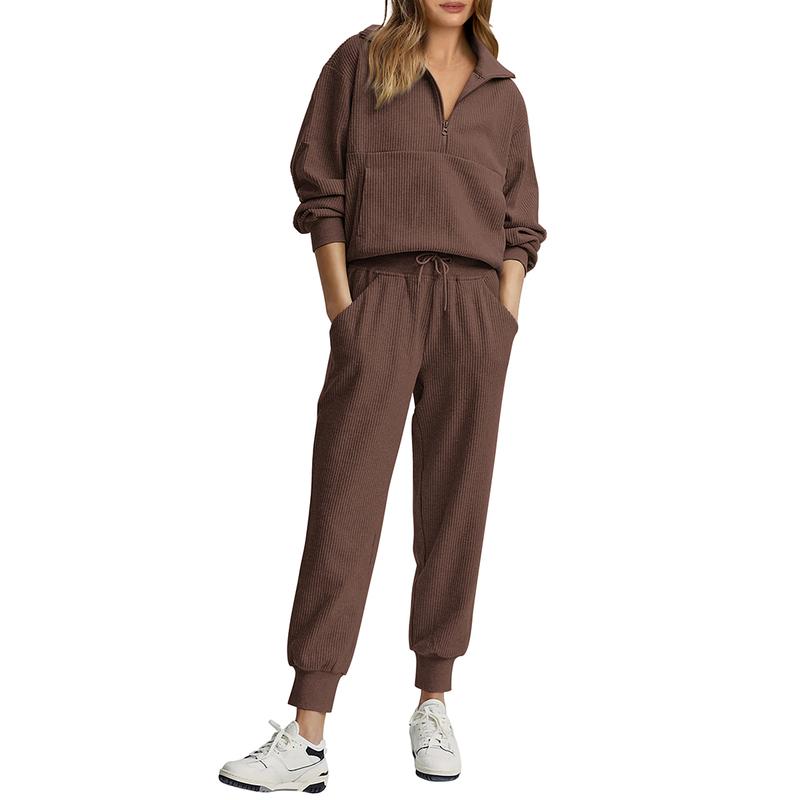 XiaRan Women's 2-Piece Sweatsuits Set Long Sleeve Half Zip Pullover Sweatpants Comfy Outfits