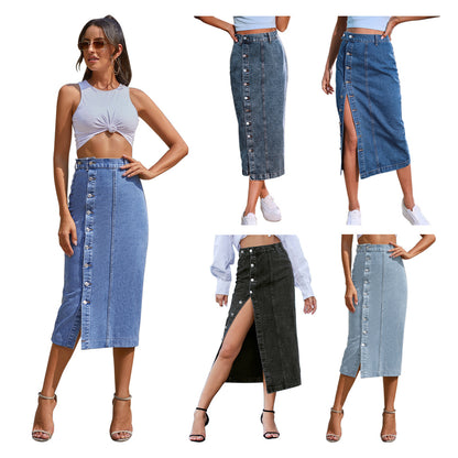 Women's  Button Front Denim Skirt, Casual Fashion  Skirt for Daily Wear, Ladies Bottoms for All Seasons