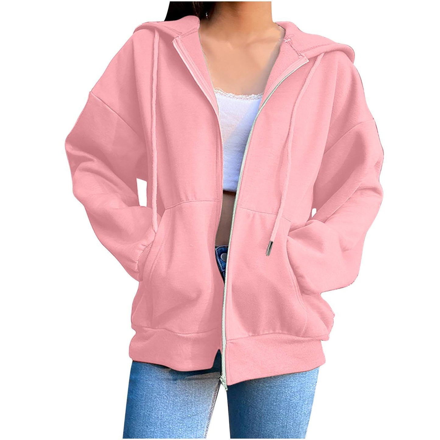 Womens Fall Fashion 2024, Vintage Zipper Oversized Loose Fit Hoodies Long Sleeve Jackets Soft Outfits Sweatshirts