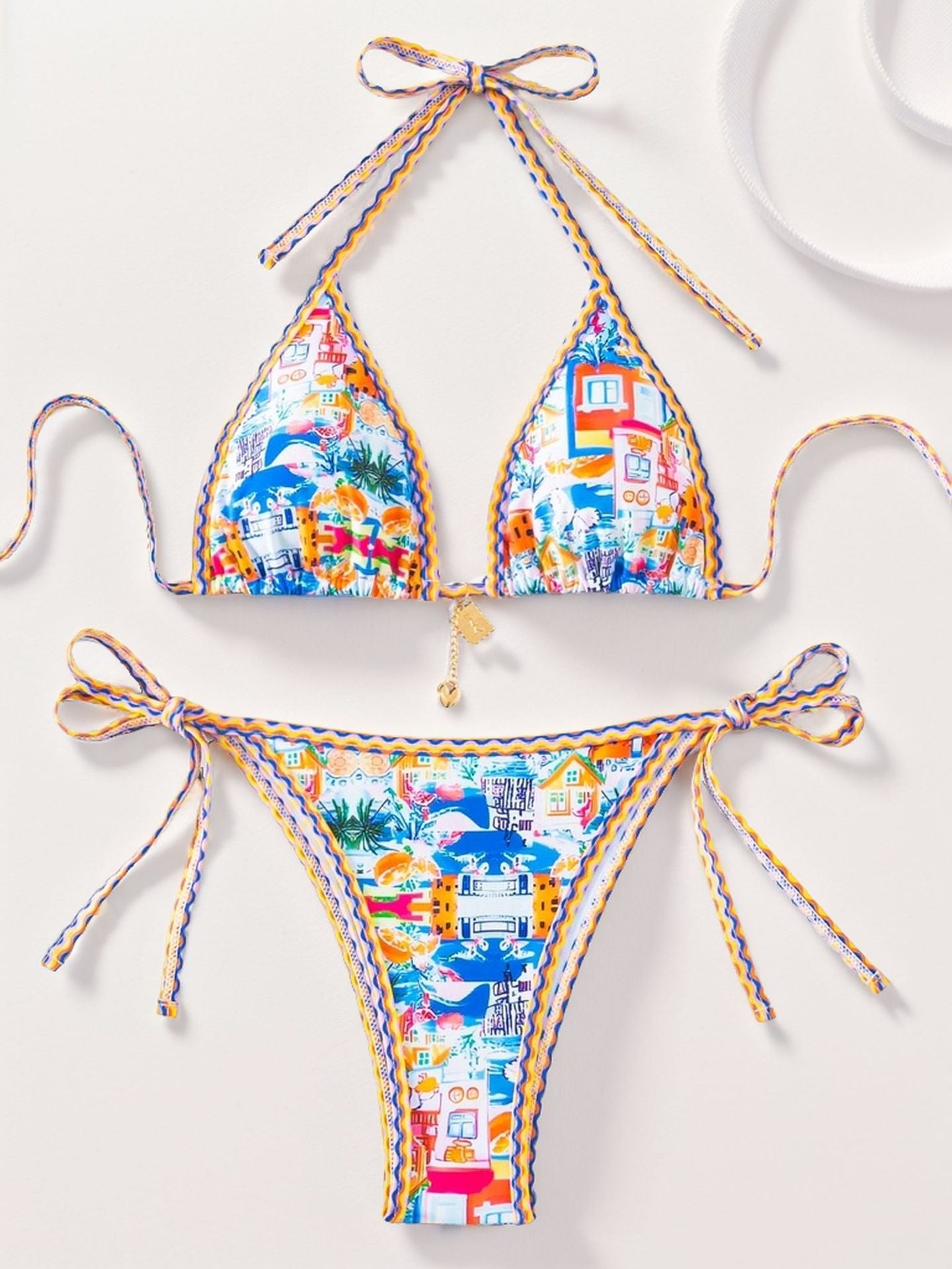 floral bathing suit  New  Blue and White Porcelain Print Lace-up  bikini Split Swimsuit - Seldom Seen Styles