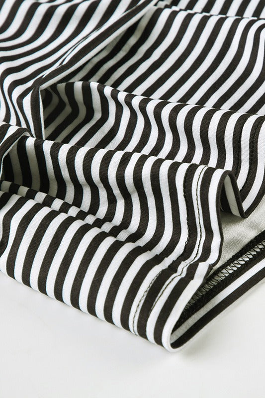 Casual Striped Halter Cuff Hem Two Piece Set - Seldom Seen Styles