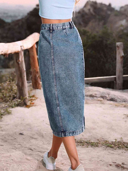 RIVET™ Button-Front Denim Midi Skirt