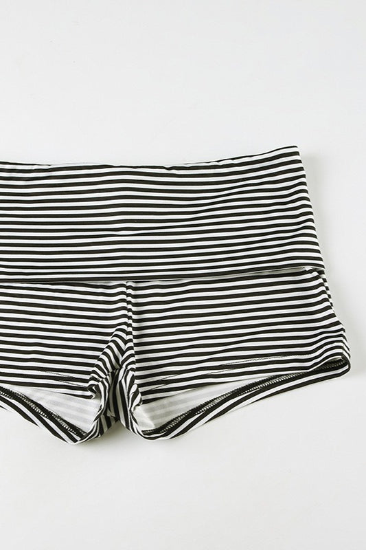 Casual Striped Halter Cuff Hem Two Piece Set - Seldom Seen Styles