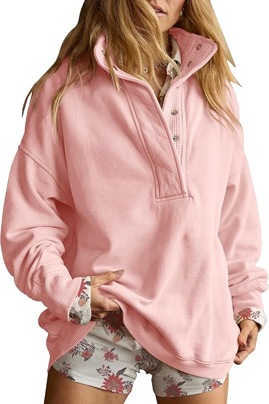 Sweatshirt for Women Oversized Casual Long Sleeve Button Henley Neck Pullover Tops Fashion Outfits Clothes - Seldom Seen Styles
