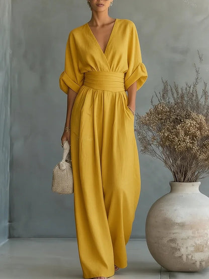 Sculptural Flowy Wide-Leg Jumpsuit