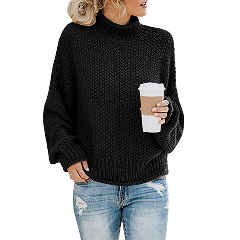 2023Autumn and Winter New Knitwear European and American Foreign Trade Women's Clothing Amazon Thick Thread Turtleneck Pullover Women