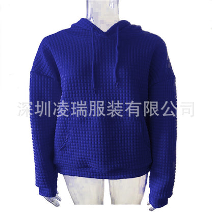 Womens Hoodies Casual Long Sleeve Drawstring Waffle Pullover Tops Loose Hooded Sweatshirt with Pocket