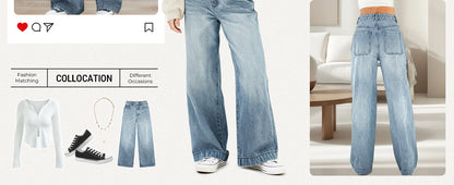 Women's 2025 Wide Leg Jeans Distress Mid Waist Denim Pants Vintage Y2K Trousers