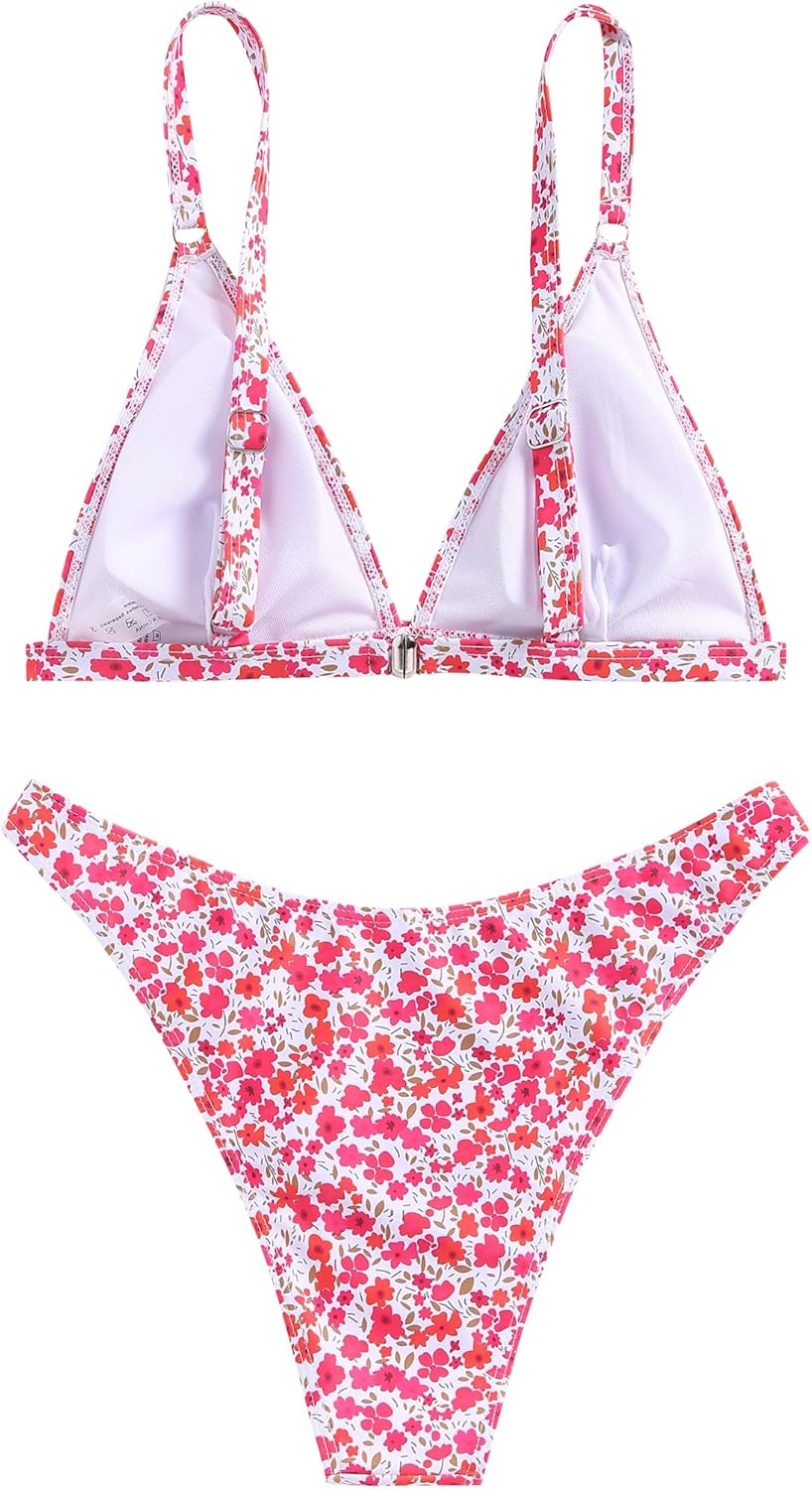 Women's 2 Piece Floral Print Swimsuit Triangle String High Cut Bikini Sets Bathing Suit - Seldom Seen Styles