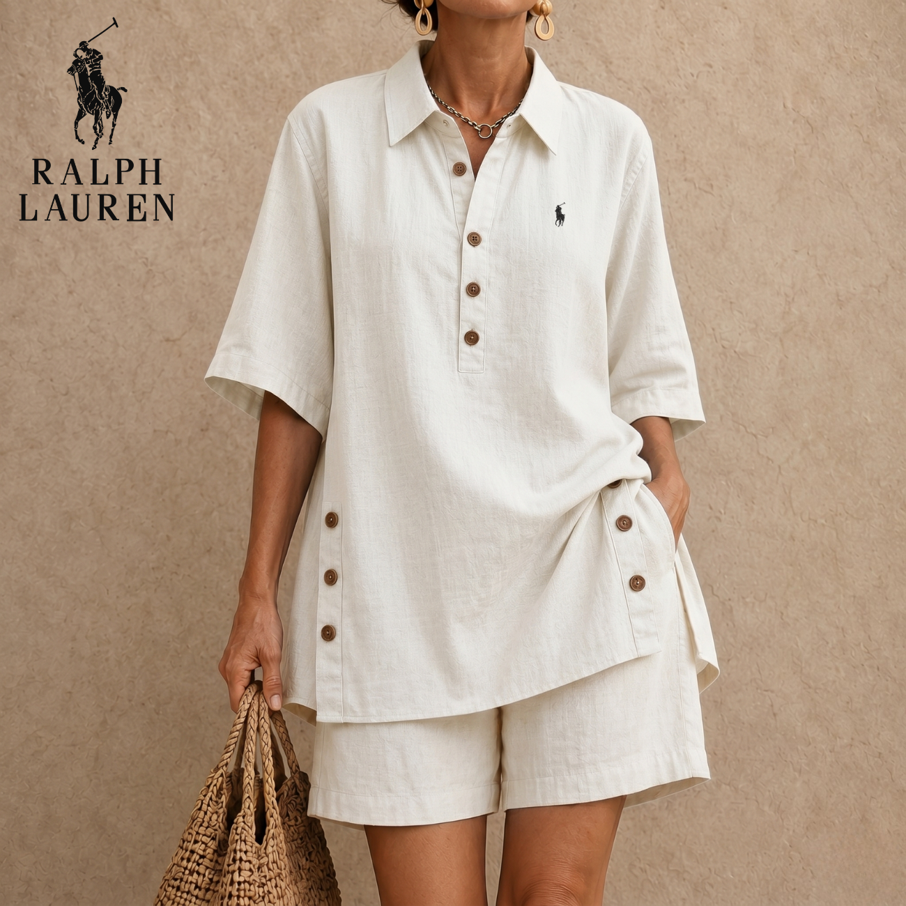 Women's Linen Two Piece Set Half Sleeve Button Tunic Top Shorts Casual Summer Beach Vacation Lounge Outfit