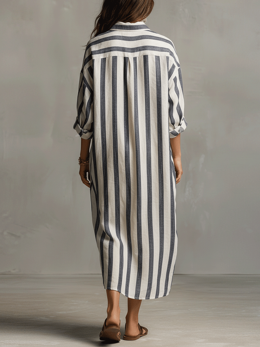 Casual Striped Shirt Bohemian Style Maxi Dress - Seldom Seen Styles