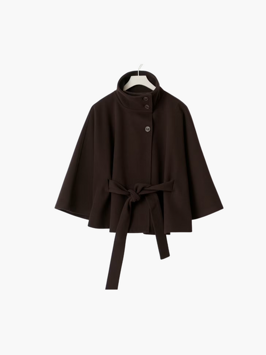 Women Batwing Sleeve Ponchos Pea Coat Wool Bland Stand Collar Jacket Winter Cropped Overcoat - Seldom Seen Styles