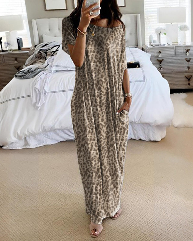 Women's Solid Color Batwing Sleeve Lounge Dress, Casual Comfy Baggy Nightdress - Seldom Seen Styles