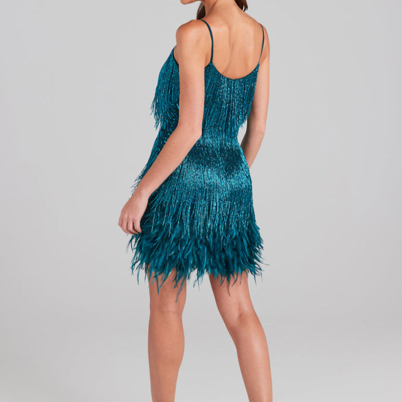 Sleeveless Fringed Sequin Feathered Mini Dress - Seldom Seen Styles