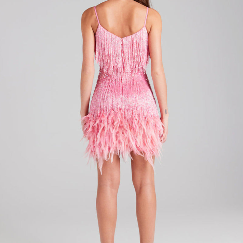 Sleeveless Fringed Sequin Feathered Mini Dress - Seldom Seen Styles