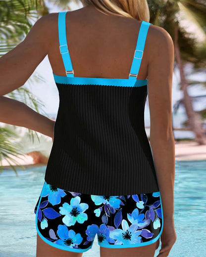 Women's Tummy Control Tankini Set Floral Shorts Swim