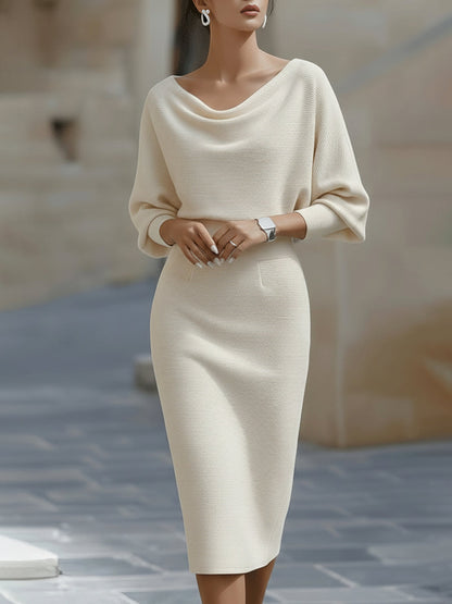 White Draped Batwing Midi Dress