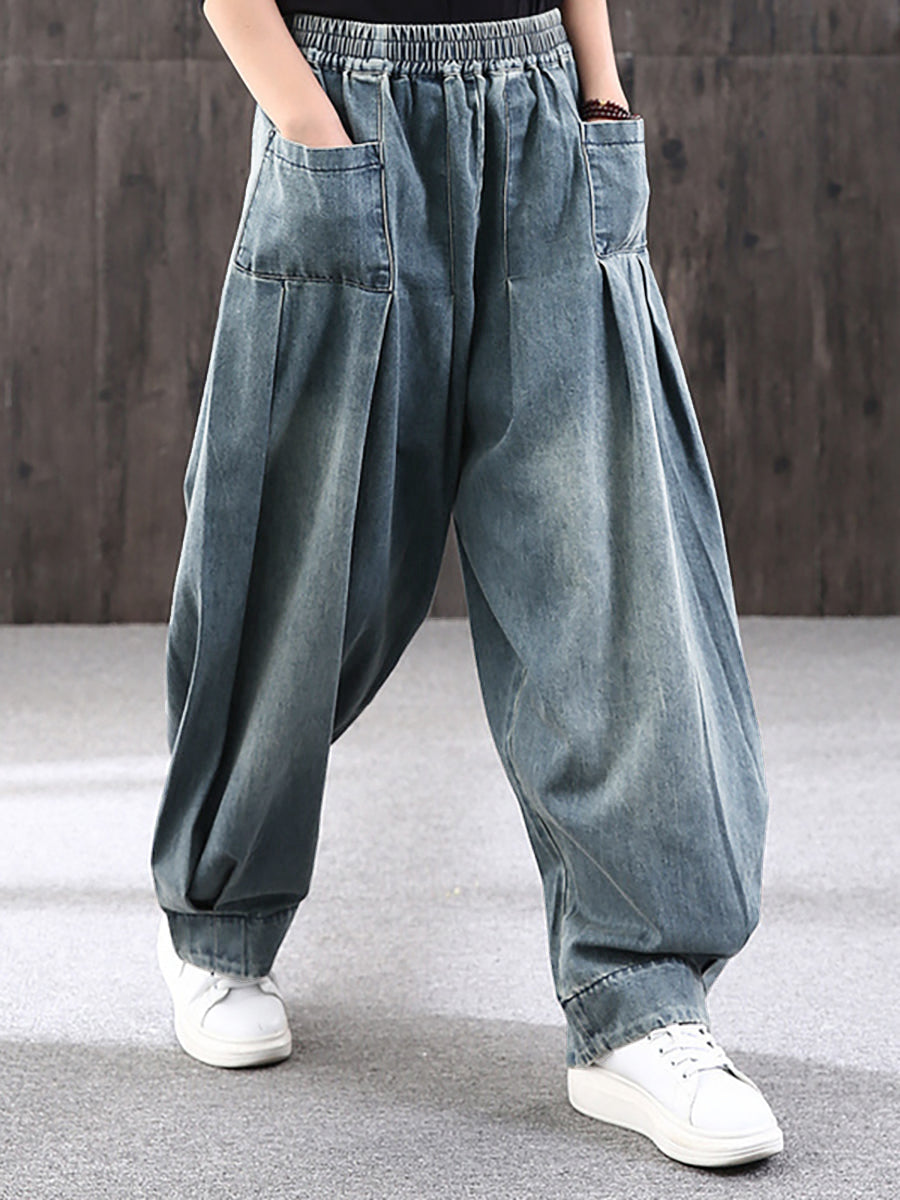 Plus Size - Simple Pure Color Loose Denim Jeans