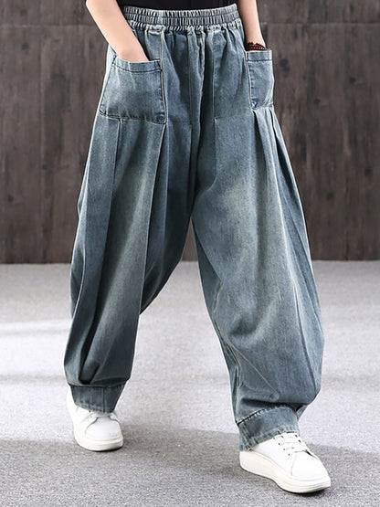 Plus Size - Simple Pure Color Loose Denim Jeans