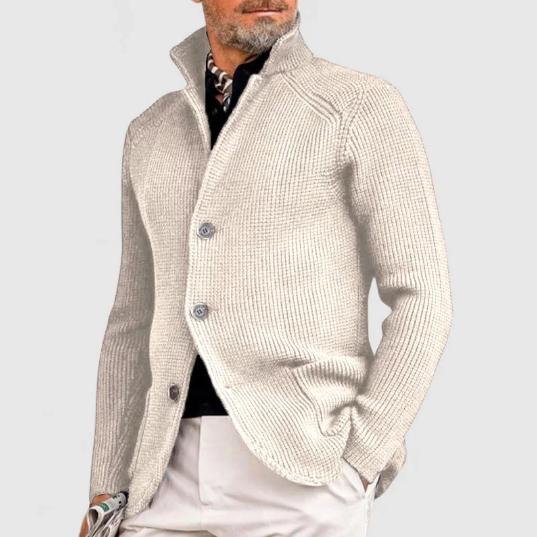 Mens Sweater Blazer Knitted Cardigan Sweater Sport Coat Casual Warm Stand Collar Chunky Button Down Wool Suit Jacket