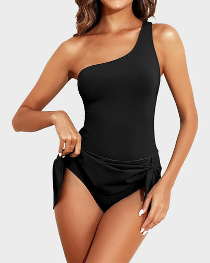One-Shoulder Skirted Swimdress