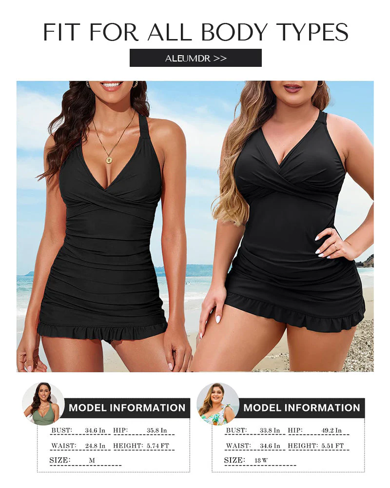 Sheways Deep V Cross-Back Ruched Swimsuit - Seldom Seen Styles
