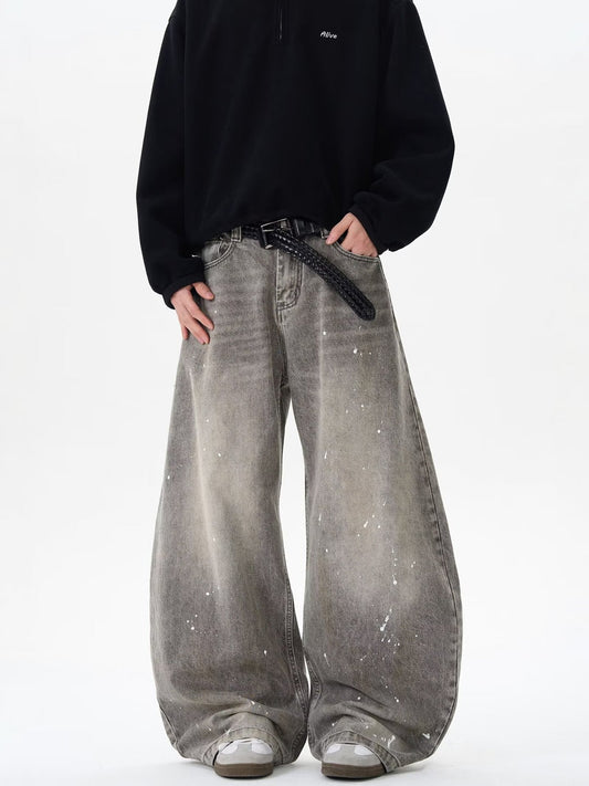 Grunge Paint-Splatter Wide-Leg Denim Pants mry001630 - Seldom Seen Styles
