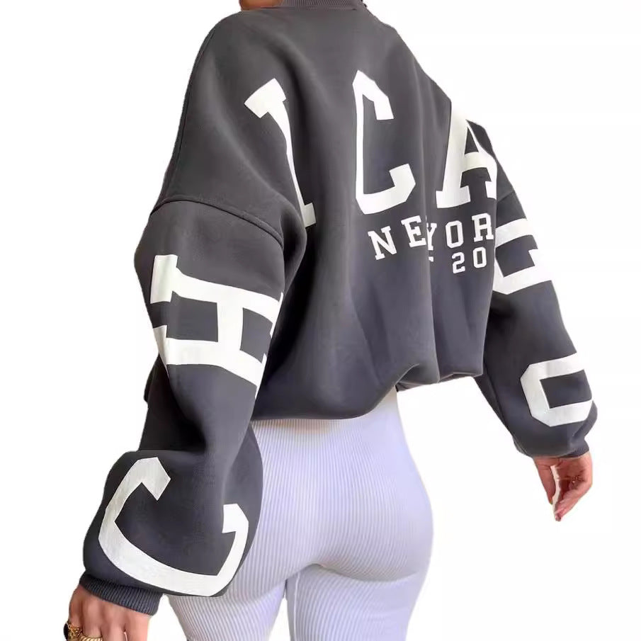 chicago Hoodie 2024 letter print loose hoodie Summer Spring casual sweatshirt hoodie Women's pullover y2k street styleo